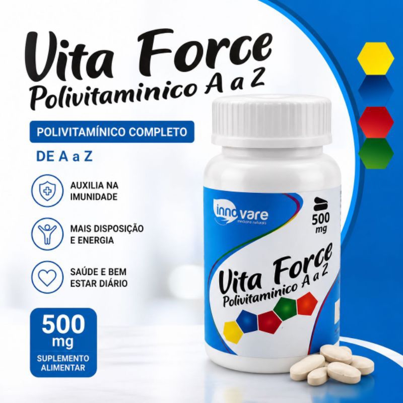 Vita Force A-Z 500mg | Multivitamínico A a Z | Suplemento Alimentar | 60 Cápsulas