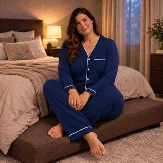 Pijama Americano Feminino Longo Plus Size De ALGODÃO Aberto Com Botões