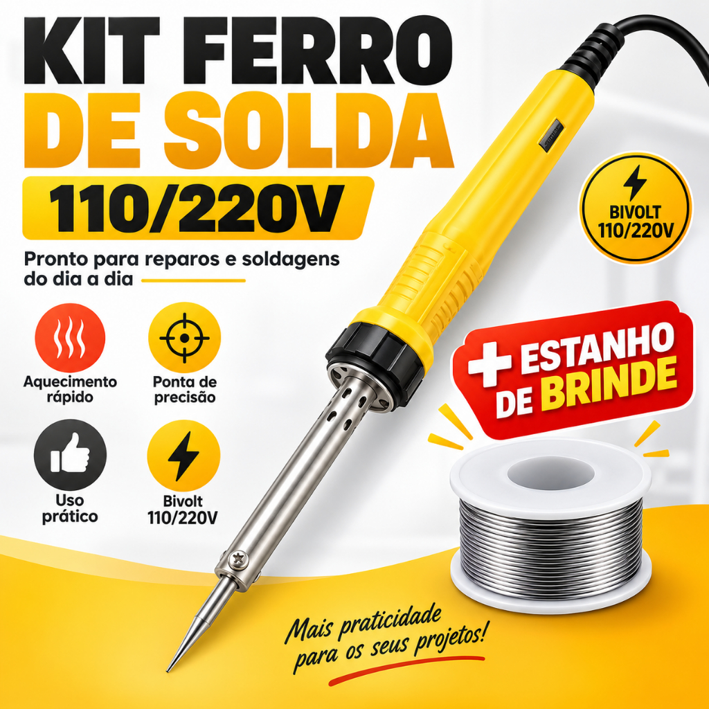 Kit Ferro De Solda Soldar Soldador 60w + Estanho