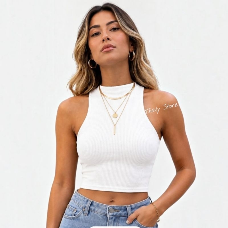 Cropped Regata Nadador Feminina Estilosa, Ribana de Algodão Canelada  tamanhos:P,M,G,GG.