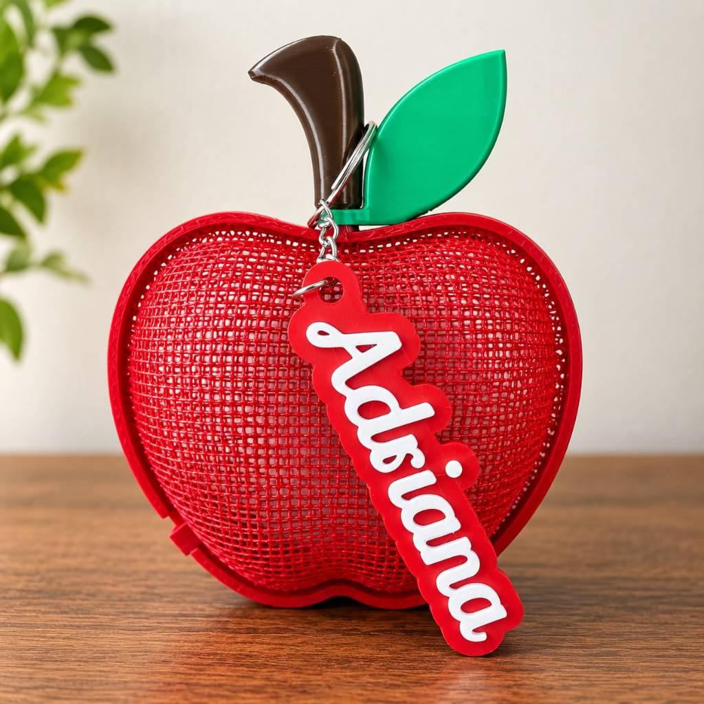 Lembrancinha Cestinha Caixinha Maçã 3D Personalizada Chaveiro c/ Nome p/ Doces Balas Bombons Presente Professor Brindes