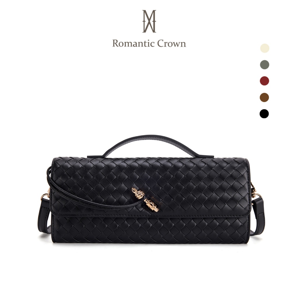 ROMANTIC CROWN Bolsa Feminina Mão Transversal Ombro Clutch, Couro PU Vegan Trançada Festa Balada Casamento Alça Ajustáve