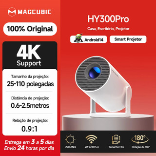 MAGCUBIC Projetor HY300Pro Smart 4K Android 14 WiFi 6 Bluetooth 5.4 Rotação 180° Cinema em Casa