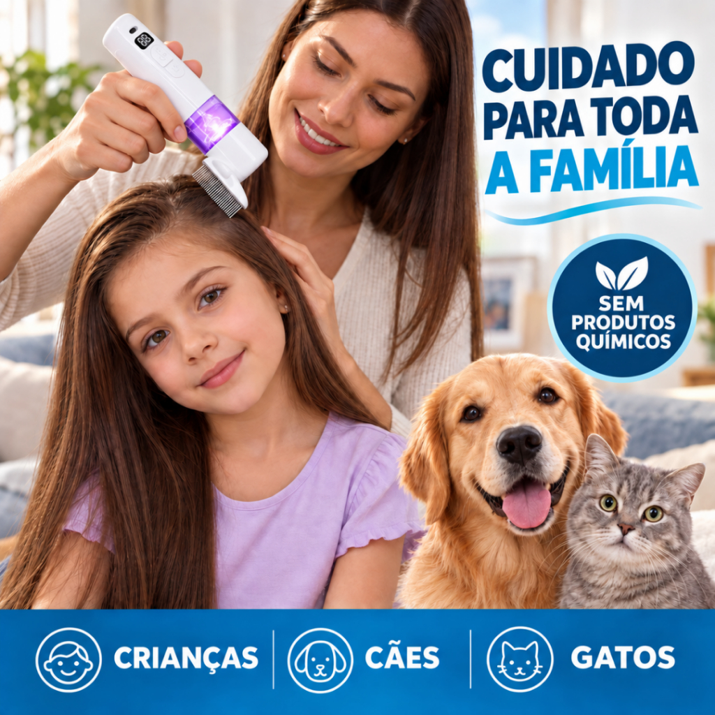 Pente Elétrico Removedor de Piolhos Sem Químicos Sem Fio com Bateria, 3 Níveis de Vento para Cães, Gatos e Crianças