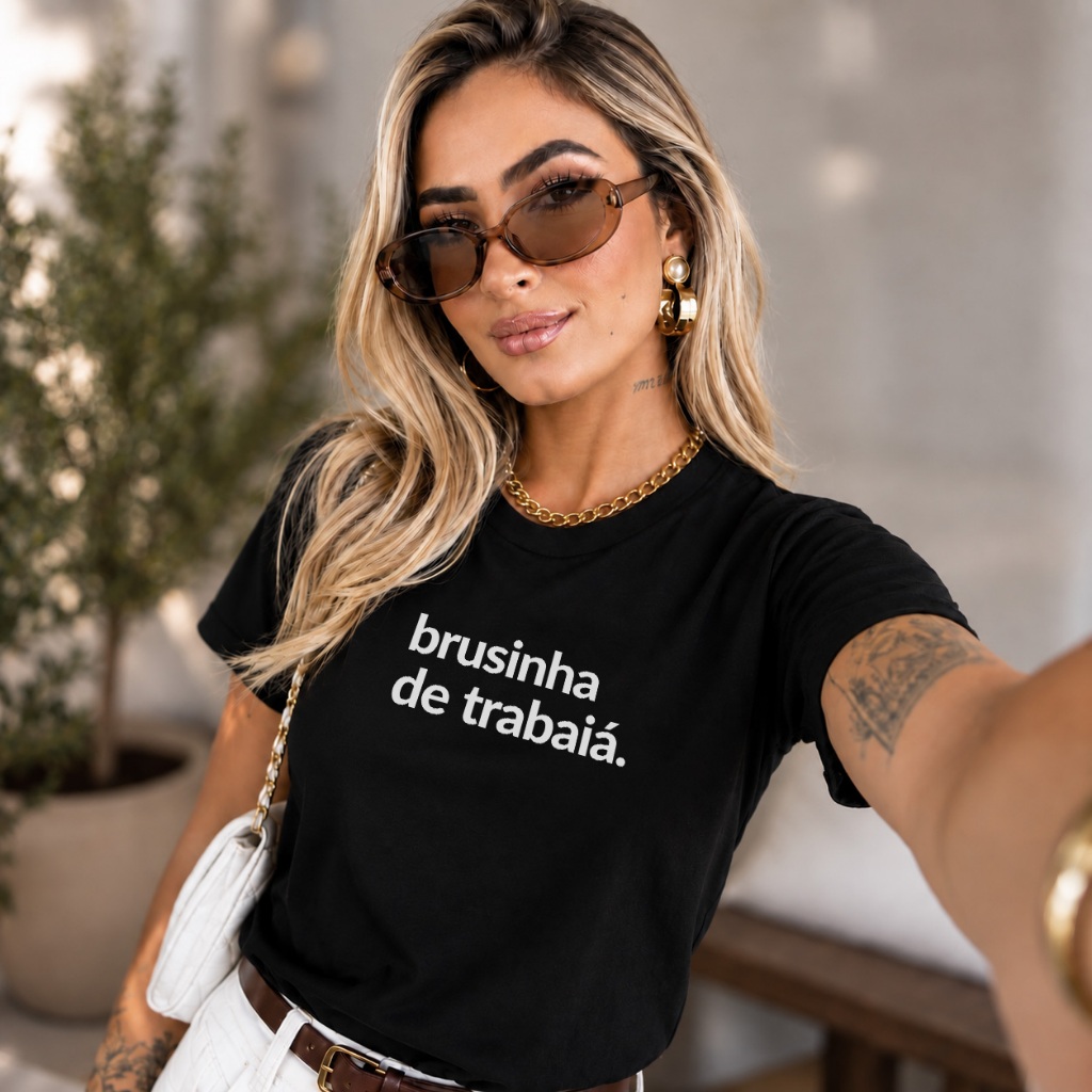 Camiseta Camisa Brusinha Di Trabaia Academia Gym Frase Engraçada Blusa 100% Algodão Leve Confortável do P ao G3
