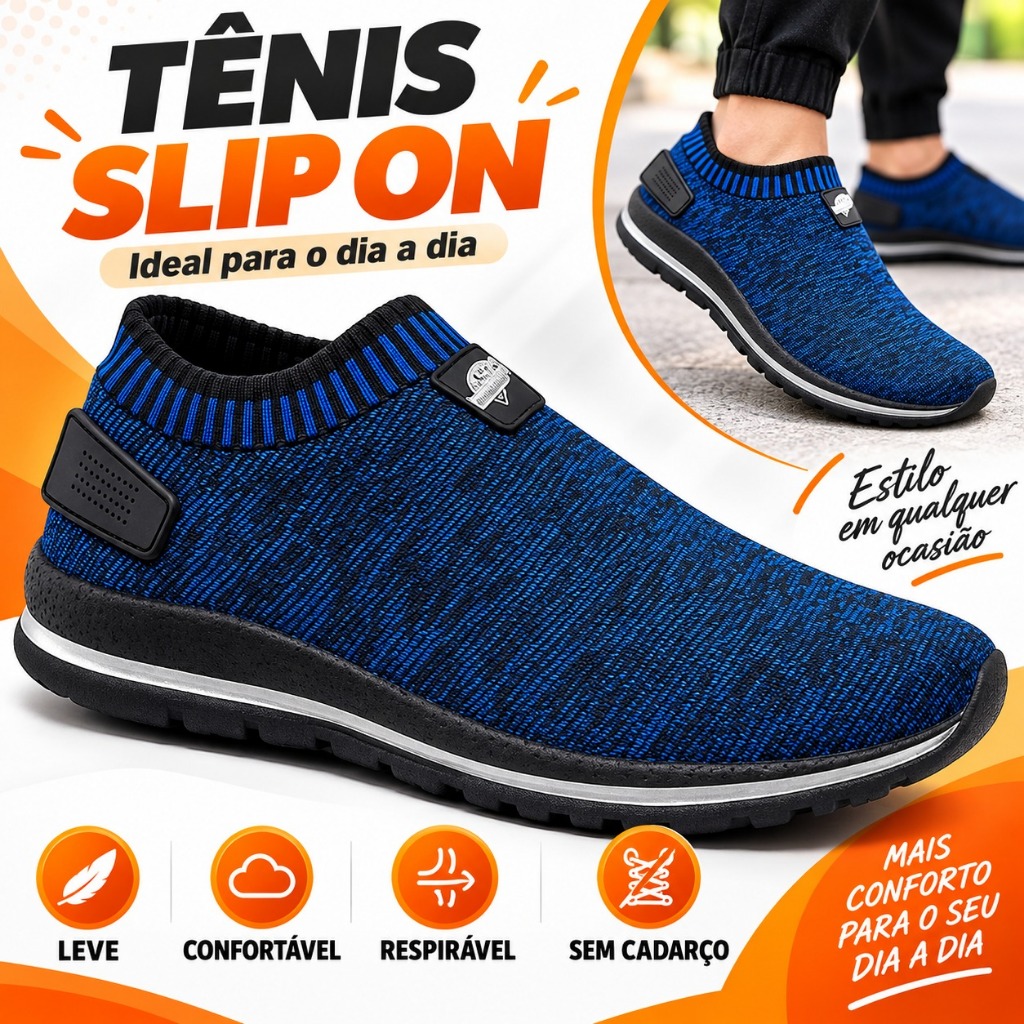 Tênis Masculino Corrida e Caminhada Slip-On Sem Cadarço Confortável Respirável