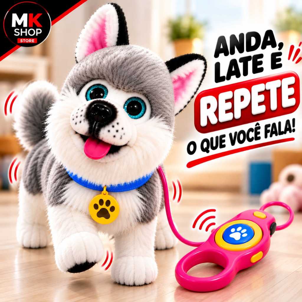 Cachorro Interativo Realista Cachorro Controle Remoto Fala Anda Late Toca Musica Husky Pelúcia Cachorro Eletronico