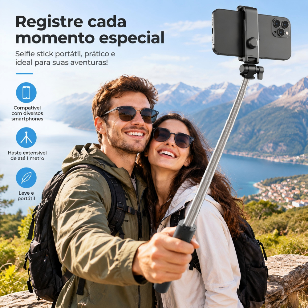 【Preço superbaixo】Pau de Selfie 1,7m com Tripé Bluetooth Controle Remoto Bastão Selfie para Celular Foto Vídeo Live