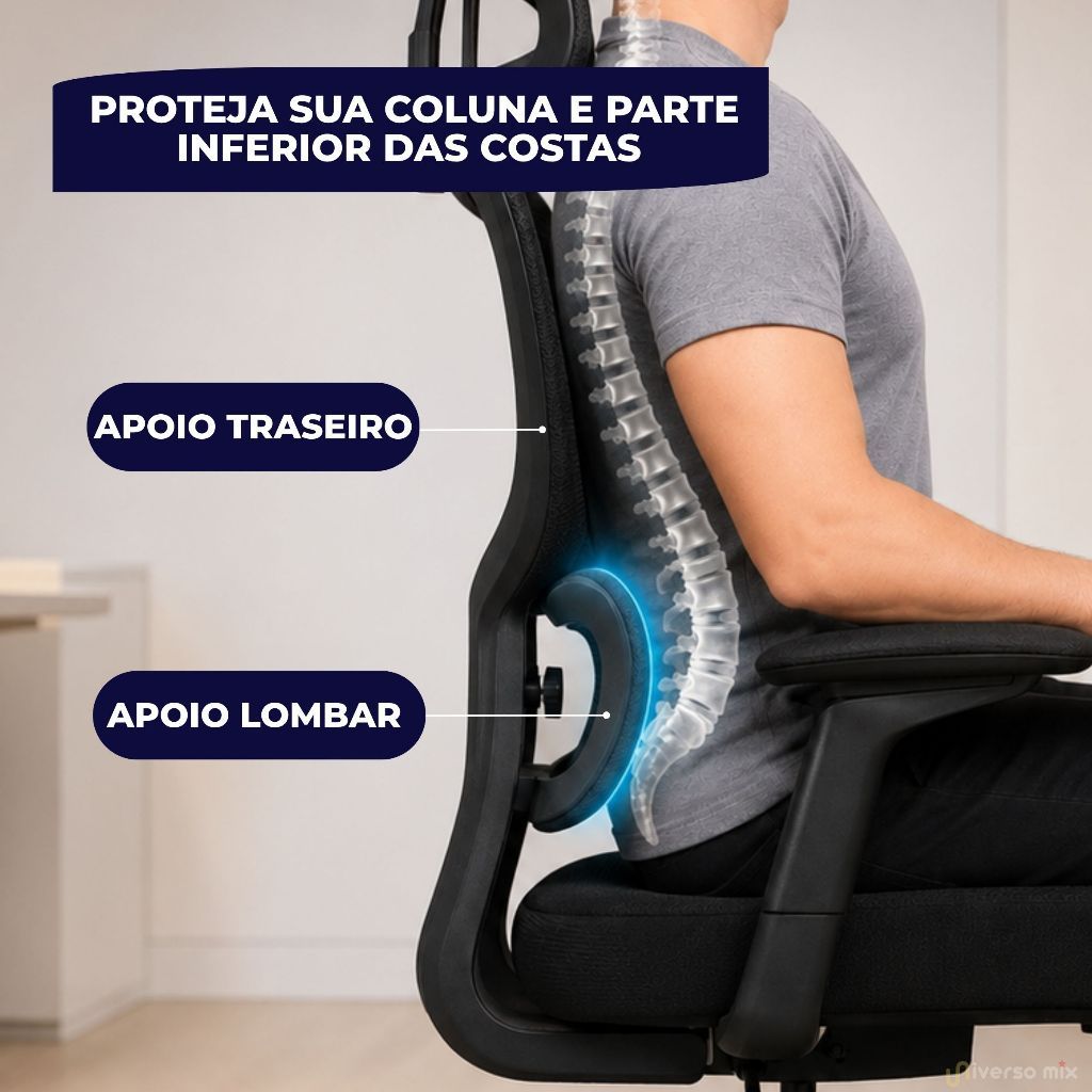 Cadeira Escritório Presidente Profissional Ergonômica Reclinável Apoio Lombar Com Rodinha - Preta · foto 2
