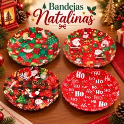 Bandeja Plástica Redonda Natalina 26,5cm Decorativa Para Servir