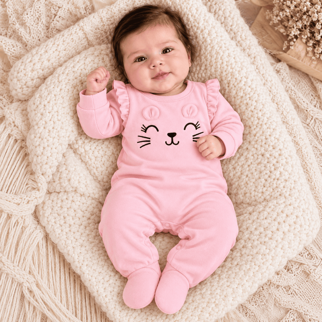 Macacão bebê menina rosa orelhinhas Elisa