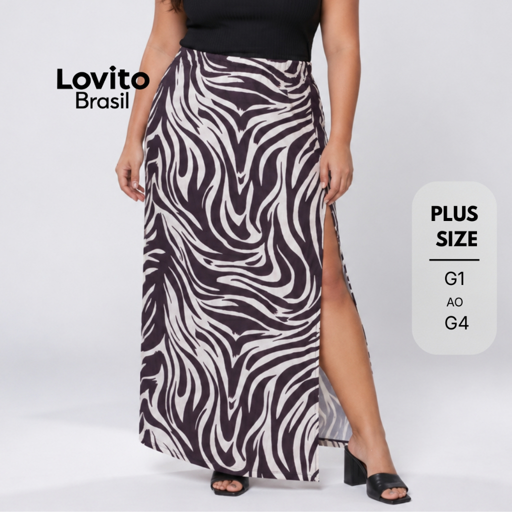 Lovito Saia Feminina Longa Fenda Animal Print SKB268BRL297