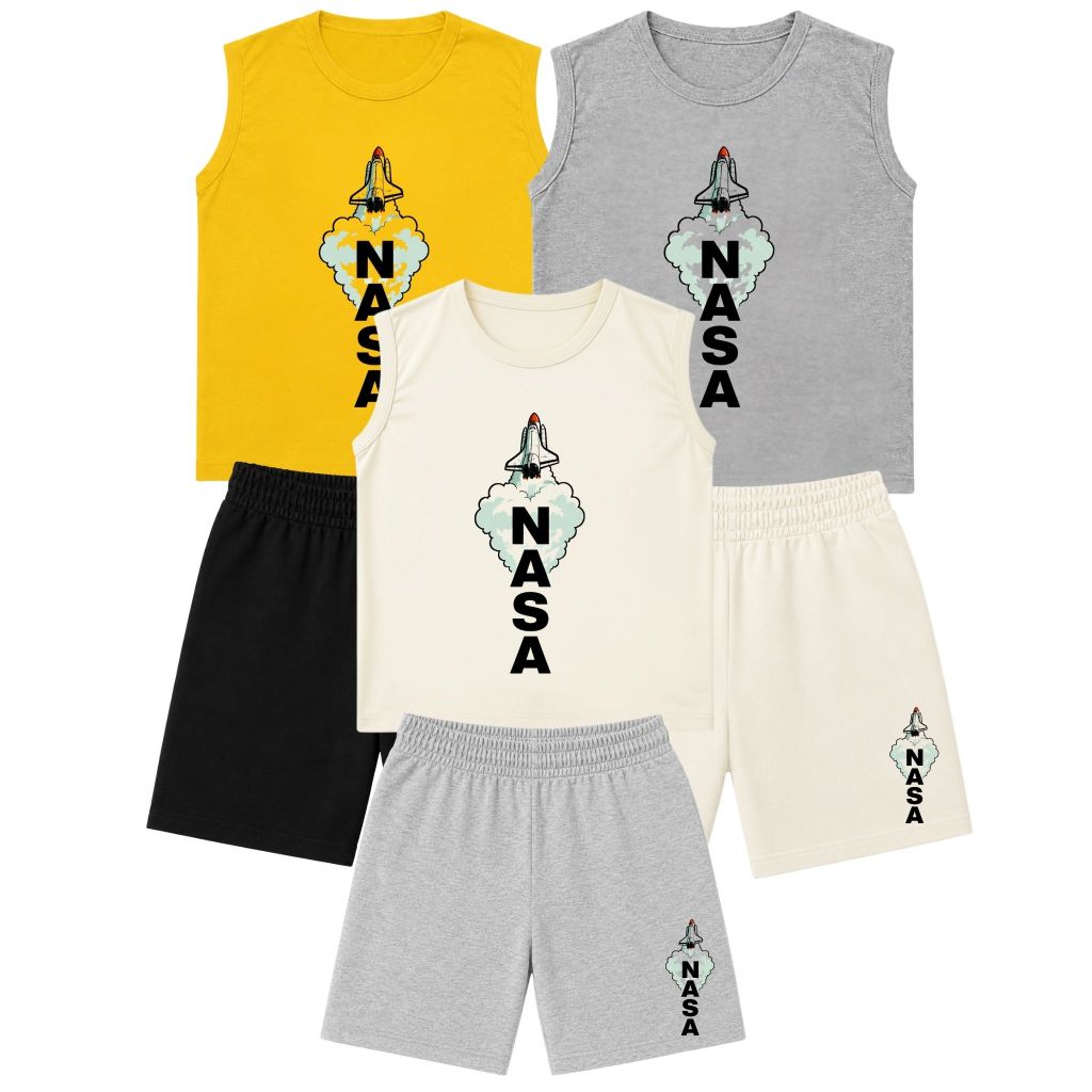 Kit 3 Conjuntos Regata + Bermuda Infantil Masculino NASA Roupa Menino Leve Confortável e Estilosa