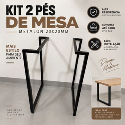 Kit 2 Pés de Mesa Metalon 20x20 Preto 75cm | Base para Mesa Escritório, Jantar e Home Office