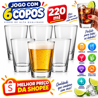 Kit jogo 6 Copos Caldereta Old Fashioned Nadir 220ml Vidro Whisky Drinks copo de vidro