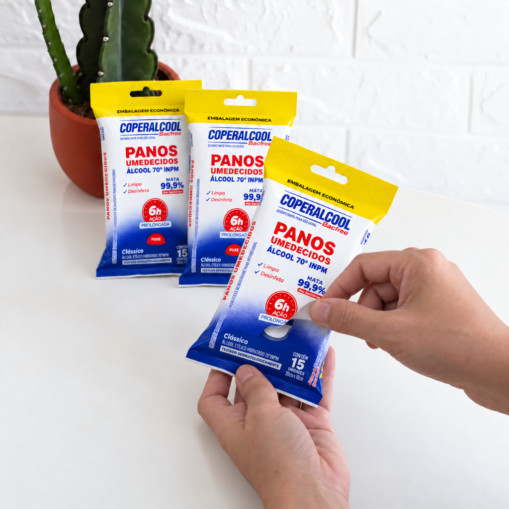 Kit 3 Lenços Umedecidos Coperalcool Bacfree 15un 70° — imagem 2 de 2