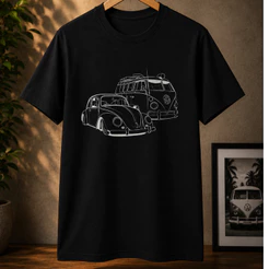 Camisetas Masculinas RETRO - Camisa Adulto, Modelo Carros Antigos - FUSCA e KOMBI / 100% Algodão