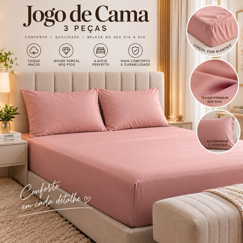 Jogo de Lençol 3 peças Elástico Cama box Casal Queen King Solteiro 400 Fios TOQUE Aveludado Micropercal Premium