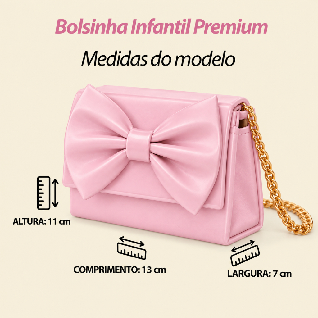 Bolsinha Rosa Infantil de Laço Transversal Fecho Magnética Ombro a Ombro Corrente Dourada Menina — imagem 2 de 2