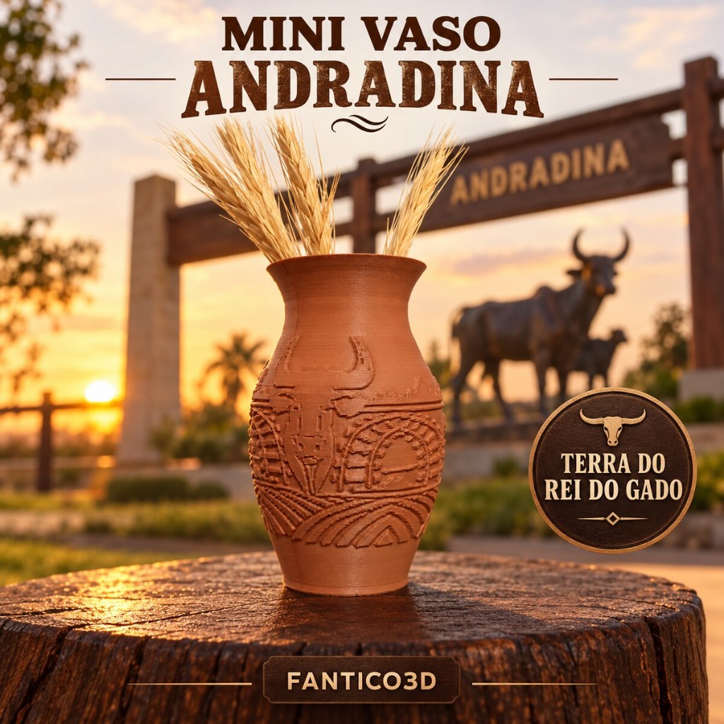 Mini Vaso Andradina Terra do Rei do Gado Decoração em Impressão 3D