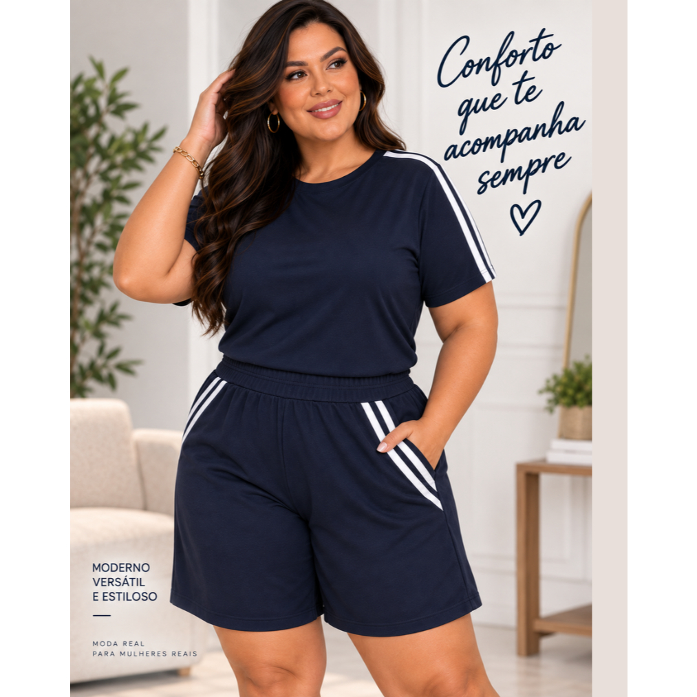 Conjunto  Feminino  Verão Short e Blusa Moletinho Moda Gringa