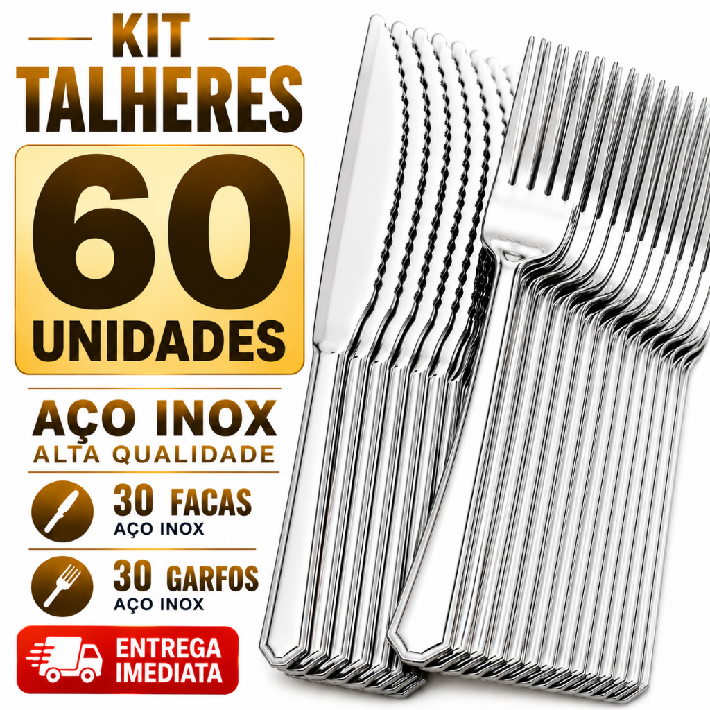 60 Peças Talheres Inox 30 Faca 30 Garfo Casa Cozinha Restaurante Buffet Qualidade Resistência Utilidades