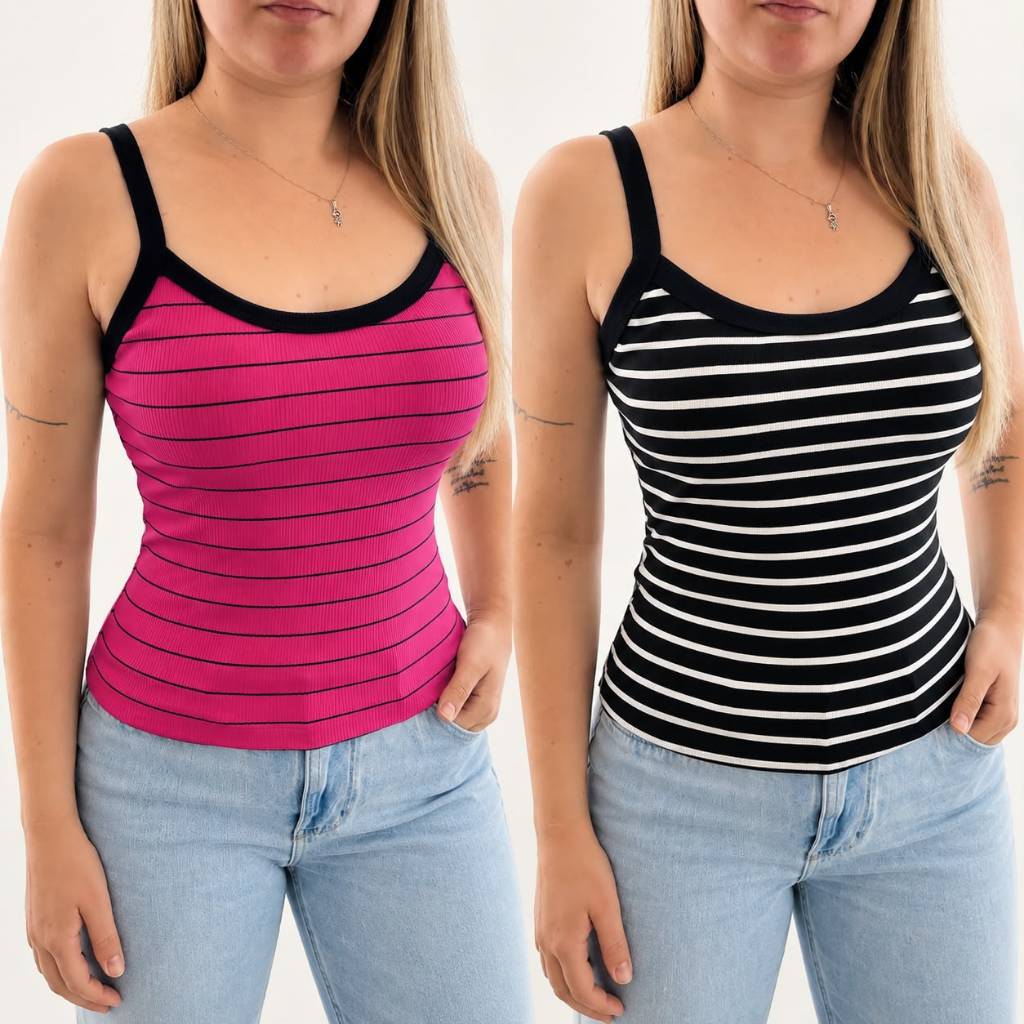 Kit 2 Cropped Feminino Canelado Alcinha Regata Listrado Justo Básico Confortável