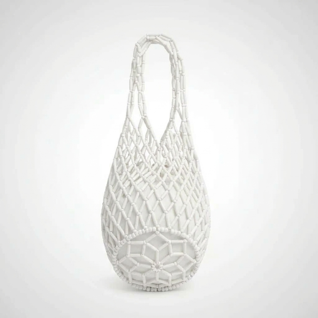 Bolsa Ombro Miçangas Madeira Fundo Redondo Forro Removível