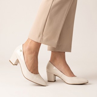 Sapato Feminino Scarpin Verniz Bico Fino Salto Grosso Baixo Confortável Elegante Figueiroa