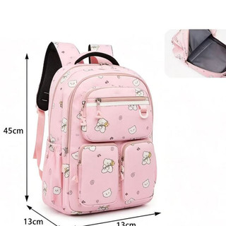 Mochila Escolar com Vários Bolsos, Estampa de Urso, Tecido Resistente, Grande Capacidade para Meninas, Uso Diário e Estu