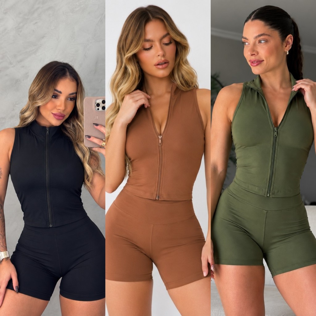 Conjunto Fitness Feminino Regata com Zíper + Short | Suplex Power