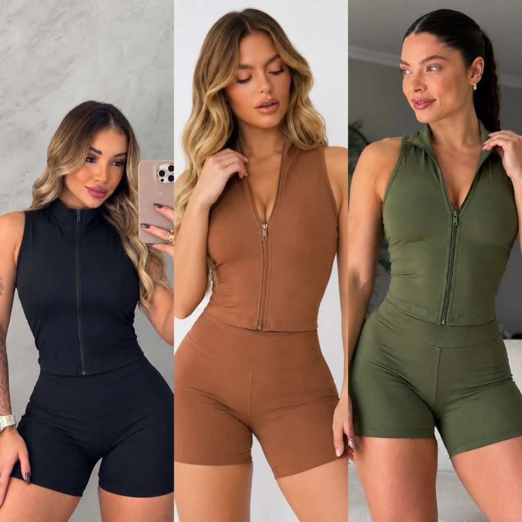 Conjunto Fitness Feminino Regata com Zíper + Short | Suplex Power — imagem 1