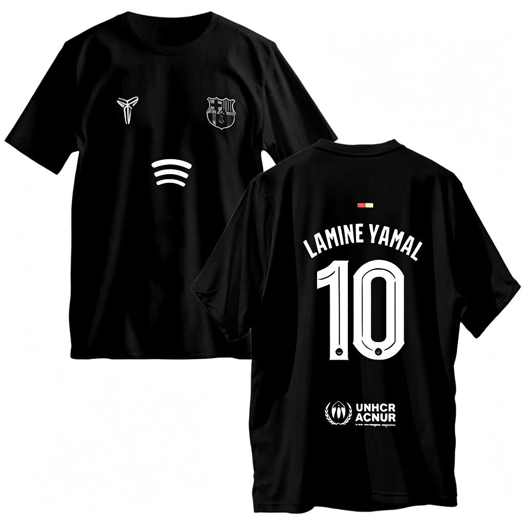 Camiseta Gola Redonda Algodão Respirável Preta Lamine Yamal Número 10 no Verso Estampa DTF Para Fãs de Futebol
