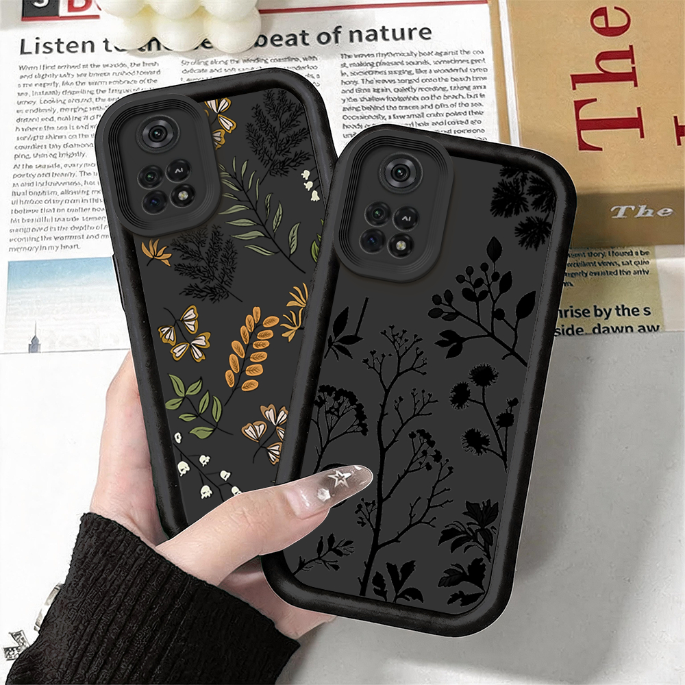 Capinha para Poco M4 Pro Silicone Preto Macia Anti-Queda Estampa Floral Vintage Botânica DA380 — imagem 2 de 2