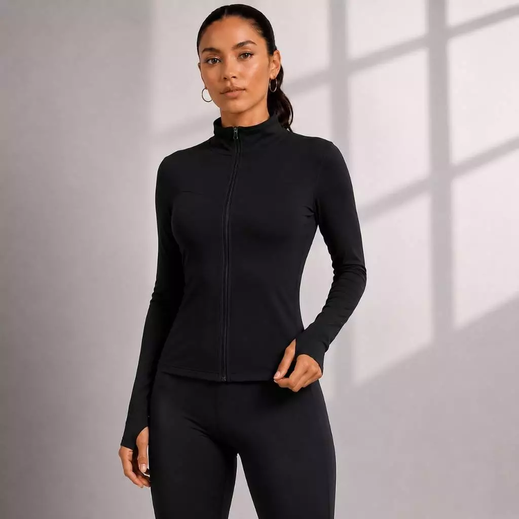 Jaqueta Fitness Feminina  Segunda Pele com Zíper Manga Longa Academia Treino Cross Fit — imagem 1