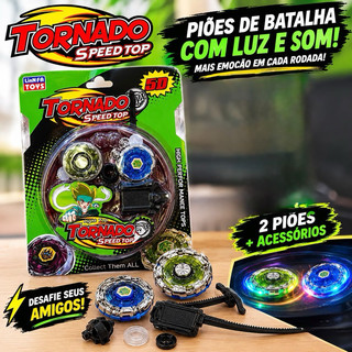 Kit Tornado Speed Top 2 Pião de Batalha com Lançadores e Acessórios