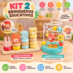 Encaixe Argolas 4 Colunas Cores Claras Madeira Brinquedos Educativos Montessori Clean MDF Educativo