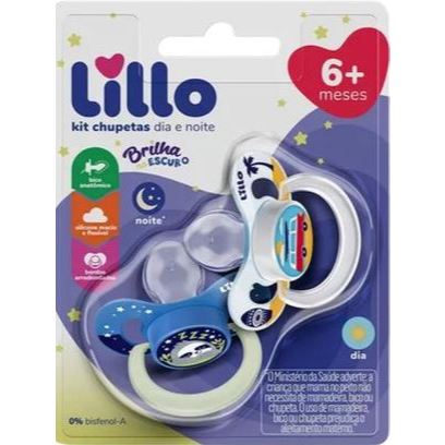 Kit 2 Chupetas Dia e Noite Brilha no Escuro 6m+ Azul - Lillo