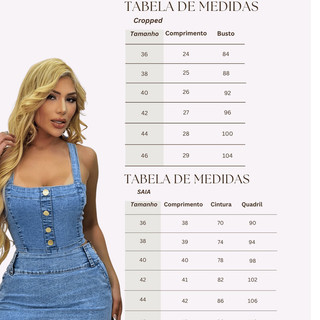 Conjunto Jeans Feminino Cropped com Botões e Saia Seu Brilho Moda Jeans