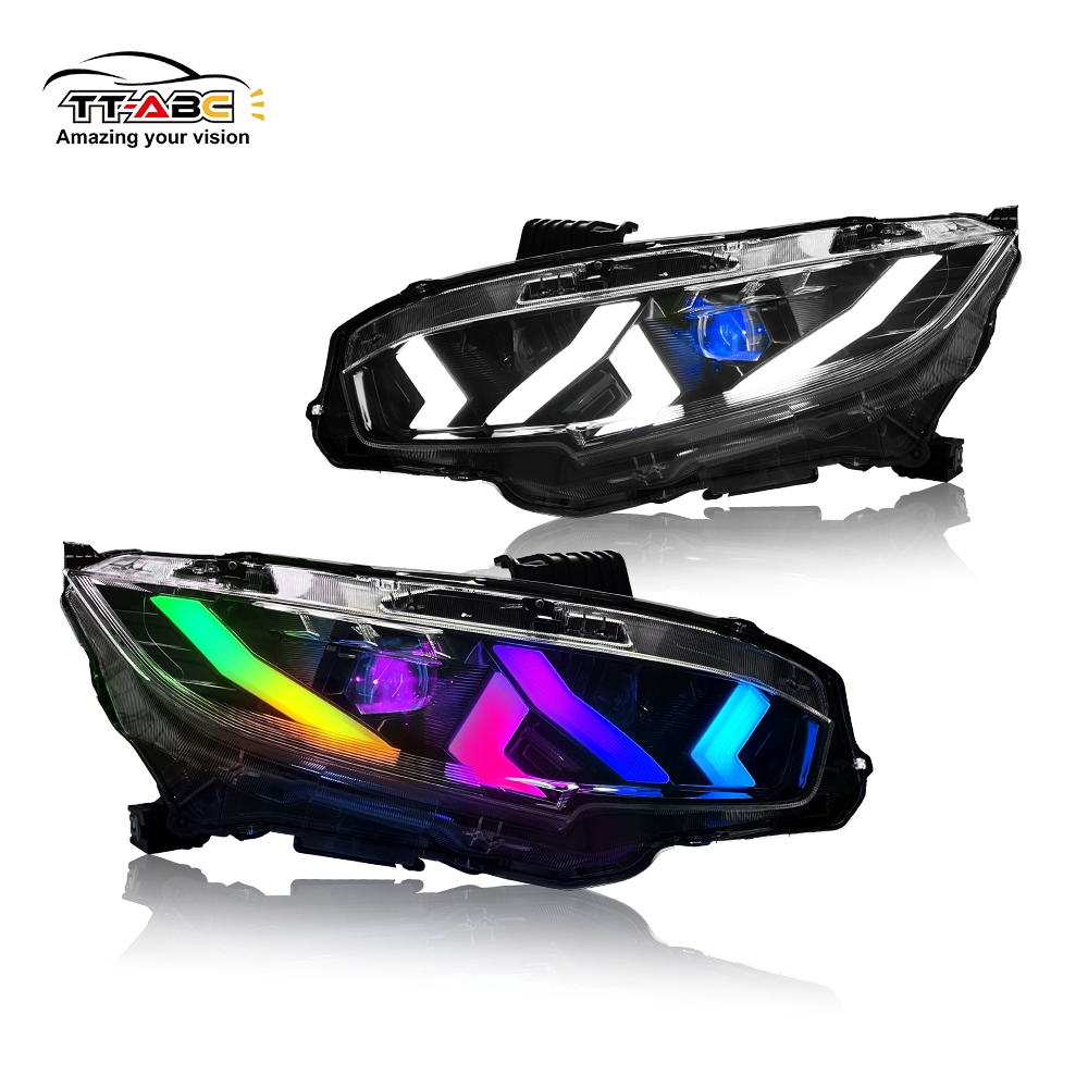 LED Faros do carro Honda Civic 10ª geração, Cores modificadas de RGB para um olhar modal e dinâmico 2016-2021 Civic