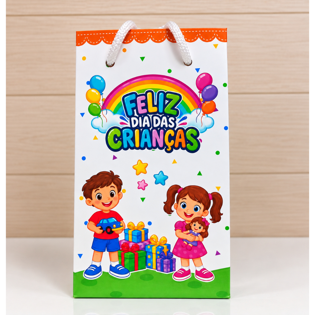 PEGUE/MONTE Sacolinha Personalizada DIA DAS CRIANÇAS 16cmX9,5cm Pequena. Sacola Surpresa/ Lembrancinha