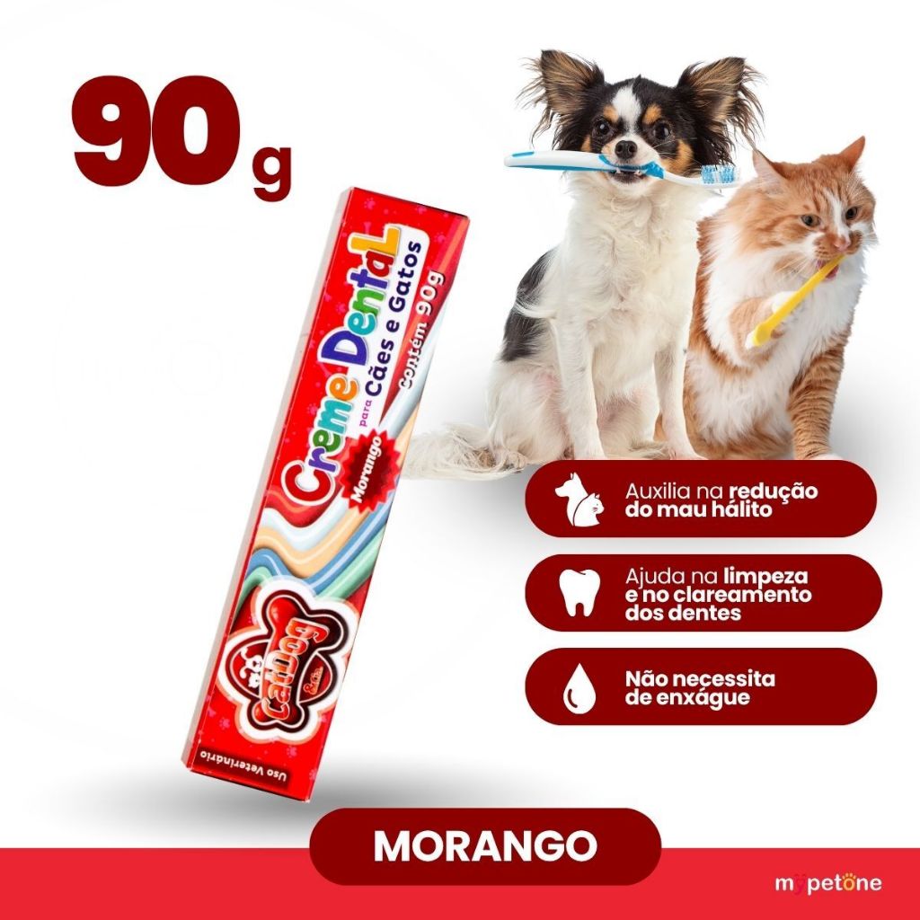 Creme Dental Morango CatDog & Cia para Cães e Gatos - 90g