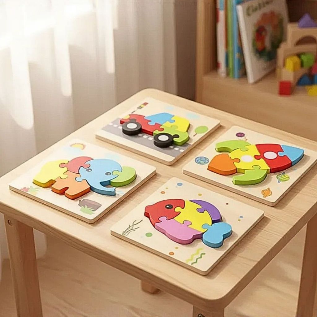 Quebra-Cabeças de Madeira Infantil Animais Formas Personagens Coloridos Brinquedo Educativo