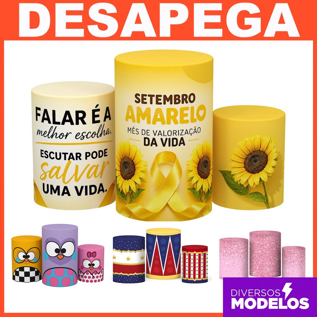 Trio Capa Cilindro Diversos Modelos Pegue e Monte Decoração de Festa Em Tecido - Desapega