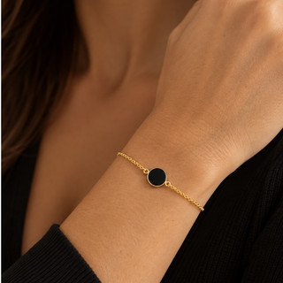 Pulseira Onix Elo Portugues Banhada Ouro 18k Feminina 18cm