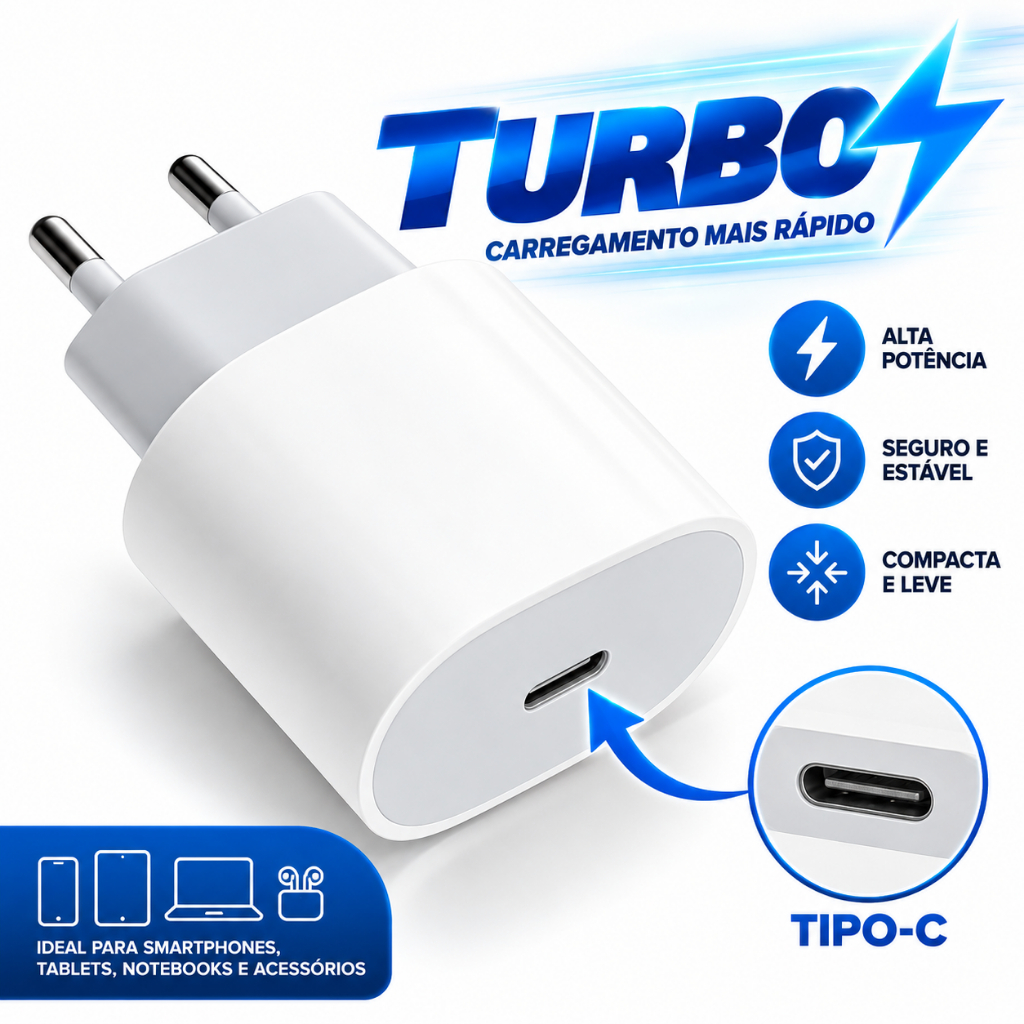Fonte iPhone Tipo C Fonte Carregador IPHONE15 Pro Max iPhone 16 Pro Max iPhone 17 Pro Fonte Tomada Tipo C Turbo Apple