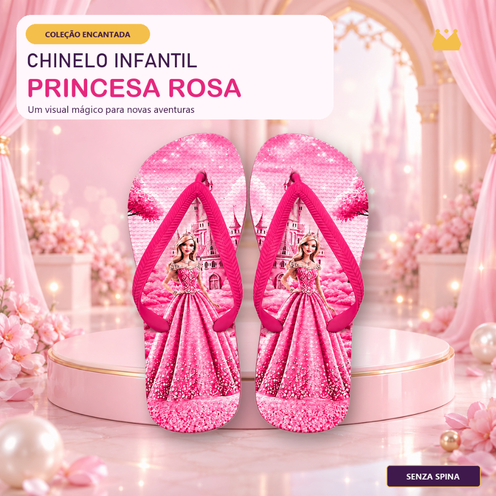Chinelo Infantil Menina Princesa Rosa Estampado Castelo de Dedo Feminino Dia a Dia Praia Piscina Verão Confortável Leve