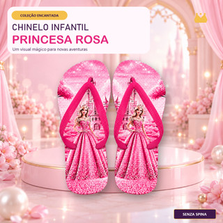 Chinelo Infantil Menina Princesa Rosa Estampado Castelo de Dedo Feminino Dia a Dia Praia Piscina Verão Confortável Leve