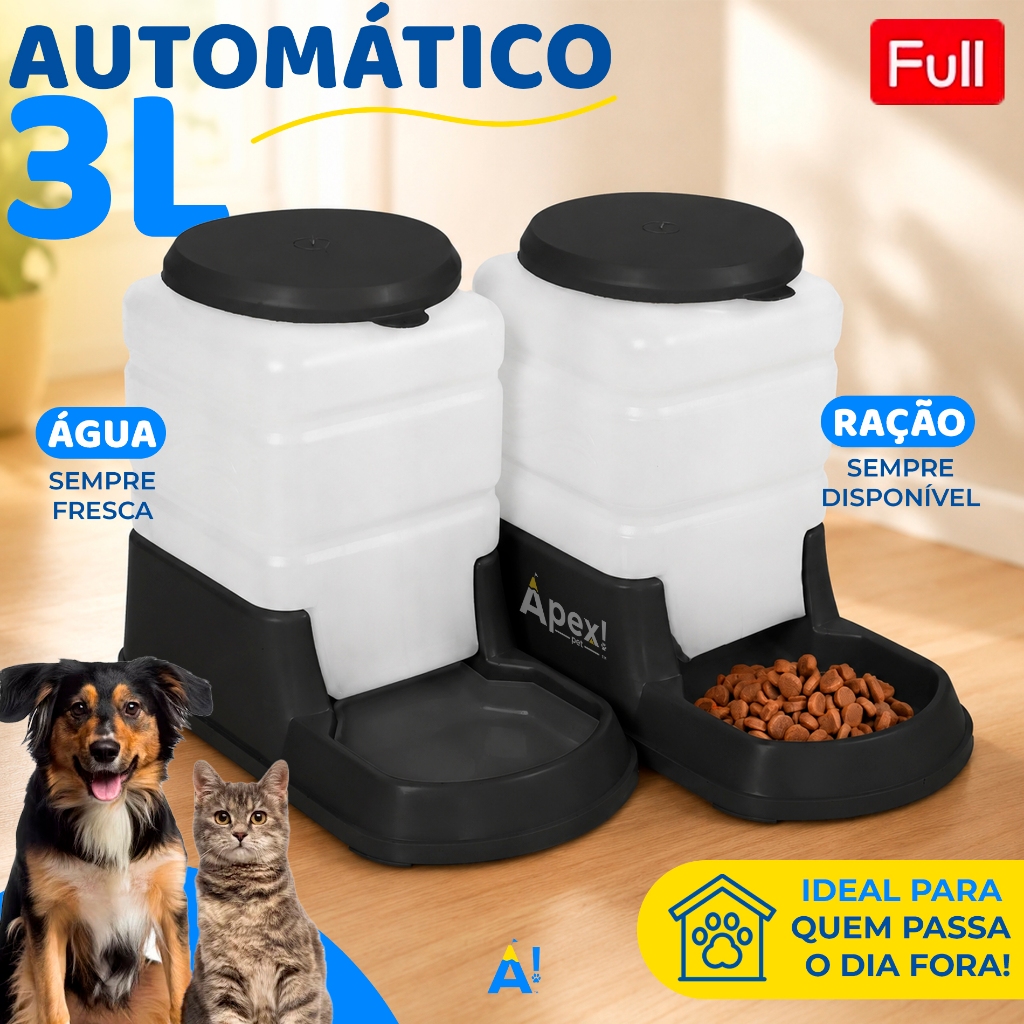 Kit Comedouro e Bebedouro Automático Pet 3L Cachorro Gato Alimentador Água Ração Pequeno