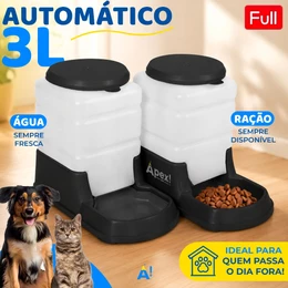 Kit Comedouro e Bebedouro Automático Pet 3L Cachorro Gato Alimentador Água Ração Pequeno